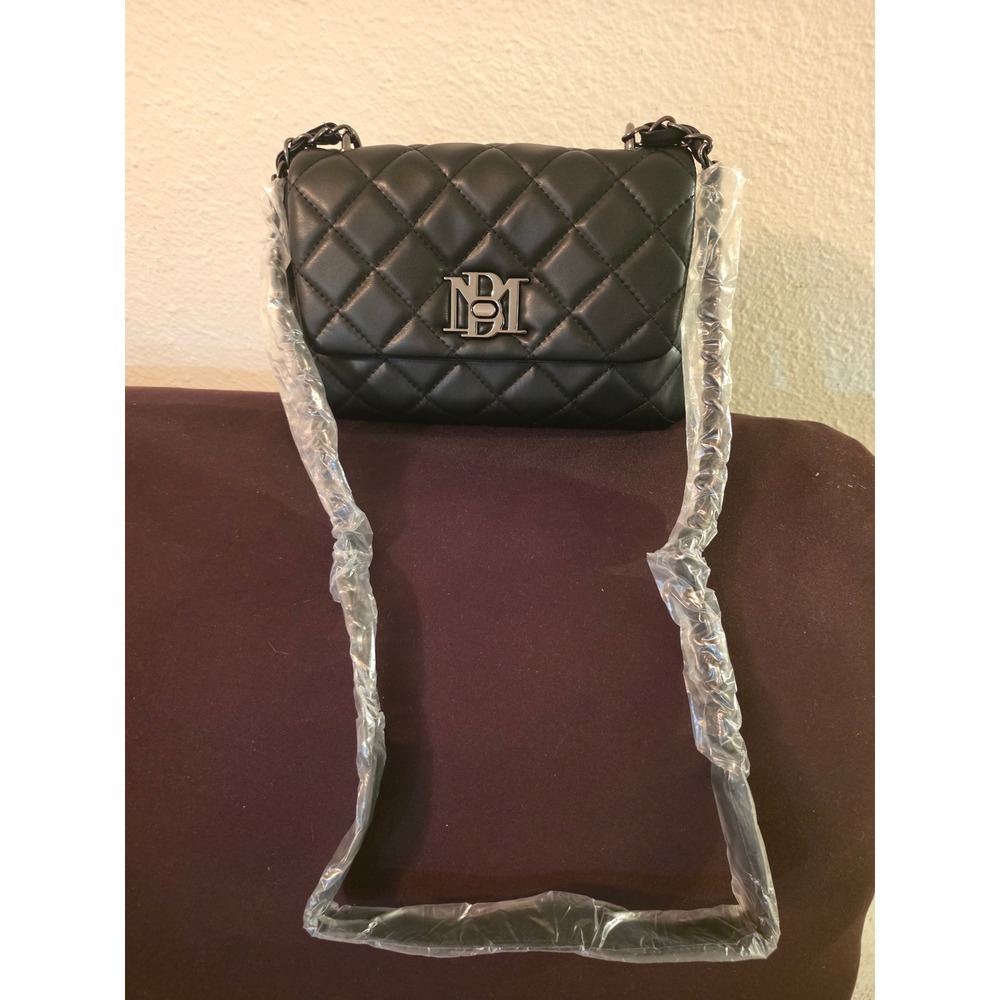 Badgley Mischka Quilted Messenger Bag Black Vegan Leather Crossbody BMH-520